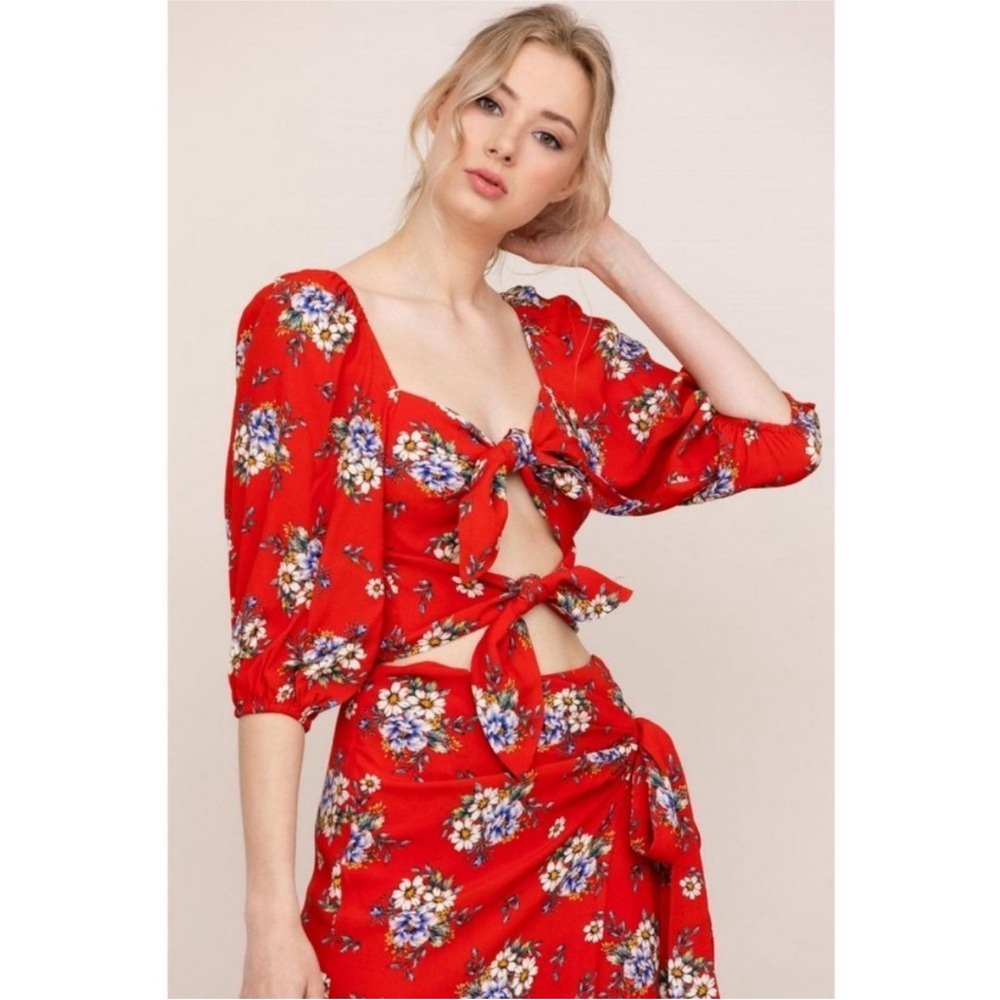 YUMI KIM Floral Red Tie-Front Top